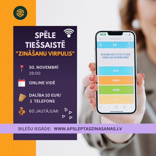 ONLINE - dalība spēlē "Zināšanu virpulis" - 30.11.